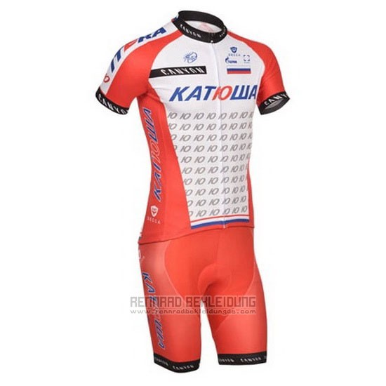 2014 Fahrradbekleidung Katusha Wei und Rot Trikot Kurzarm und Tragerhose